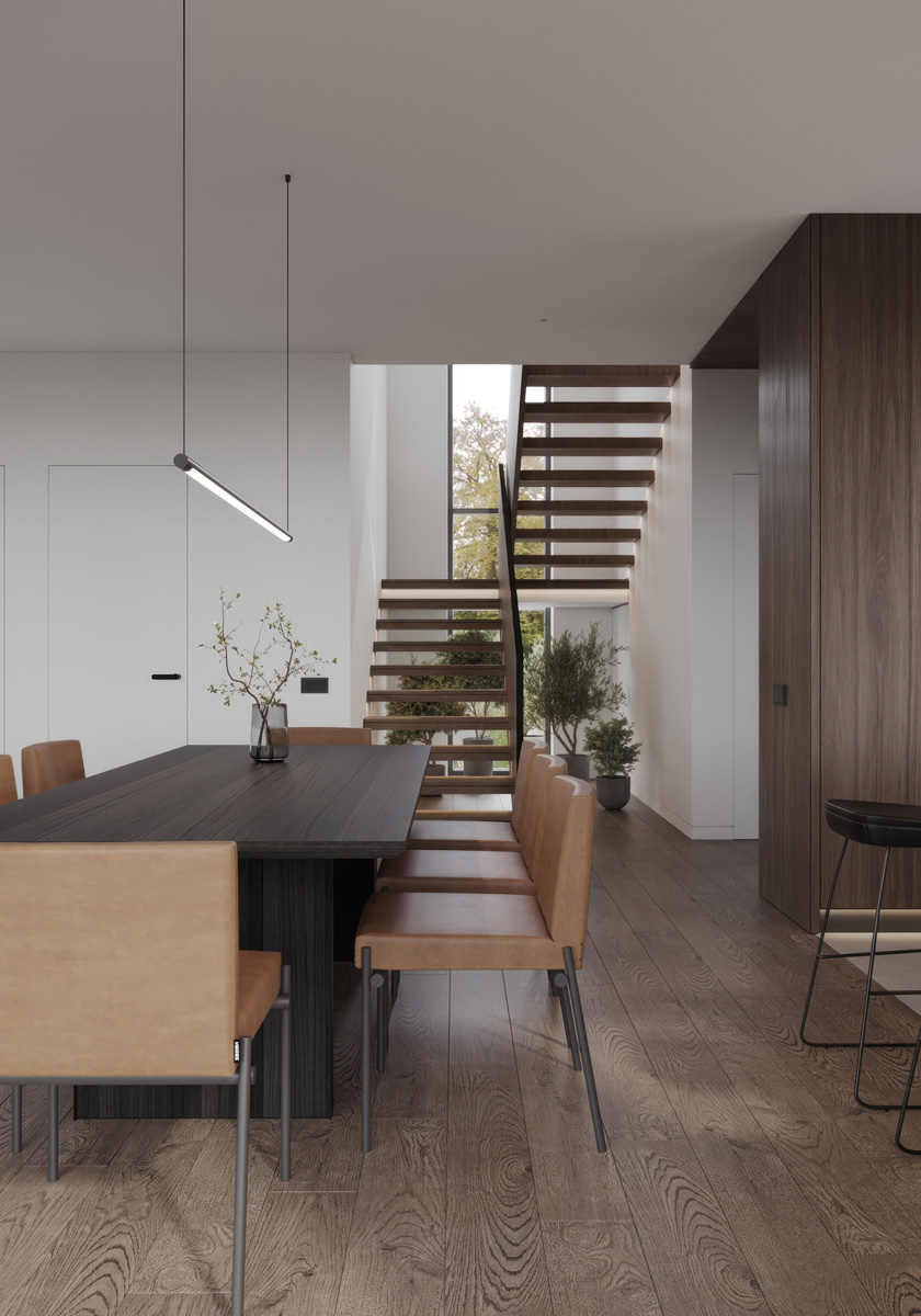 Modern\ open\ layout\ with\ floating\ staircase\ and\ wood\ floors